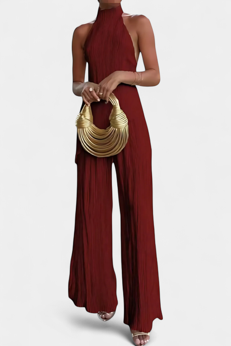 Conjunto Pillarica elegante con top asimétrico y pantalones fluidos