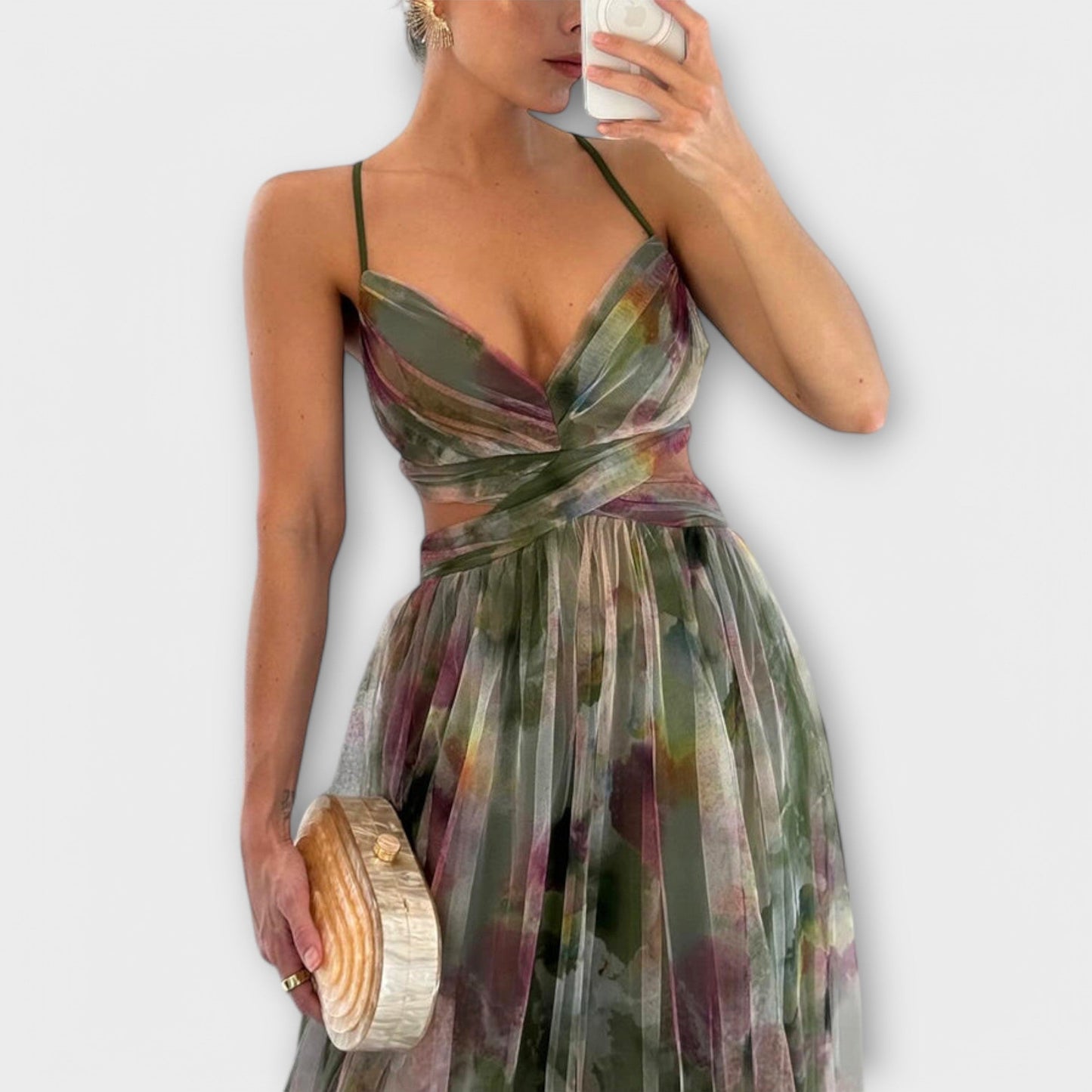 Vestido maxi elegante de tela de red ligera