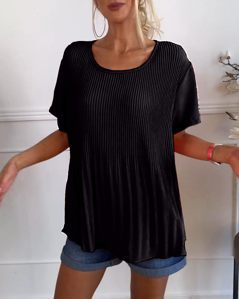 Camisa de blusa con fruncidos en el cuello redondo