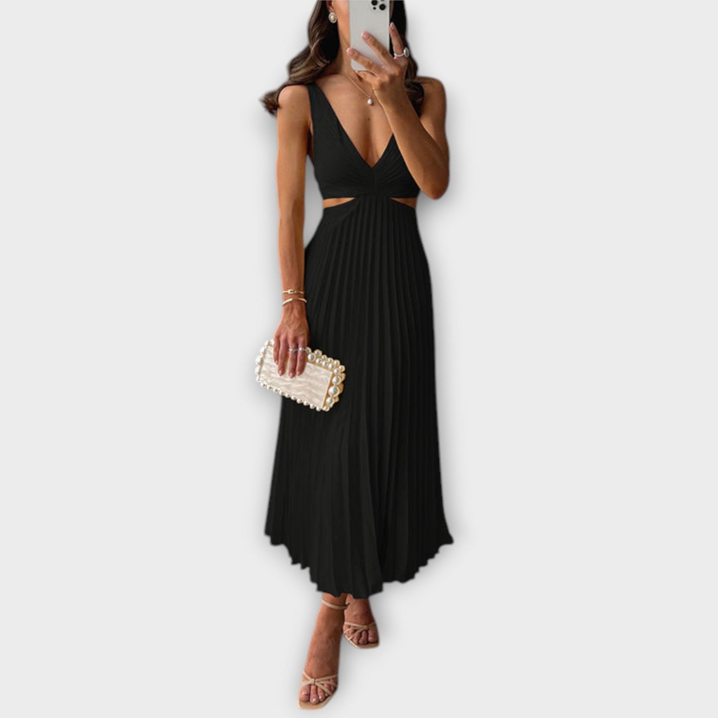 Vestido de noche elegante de altura media con plisado