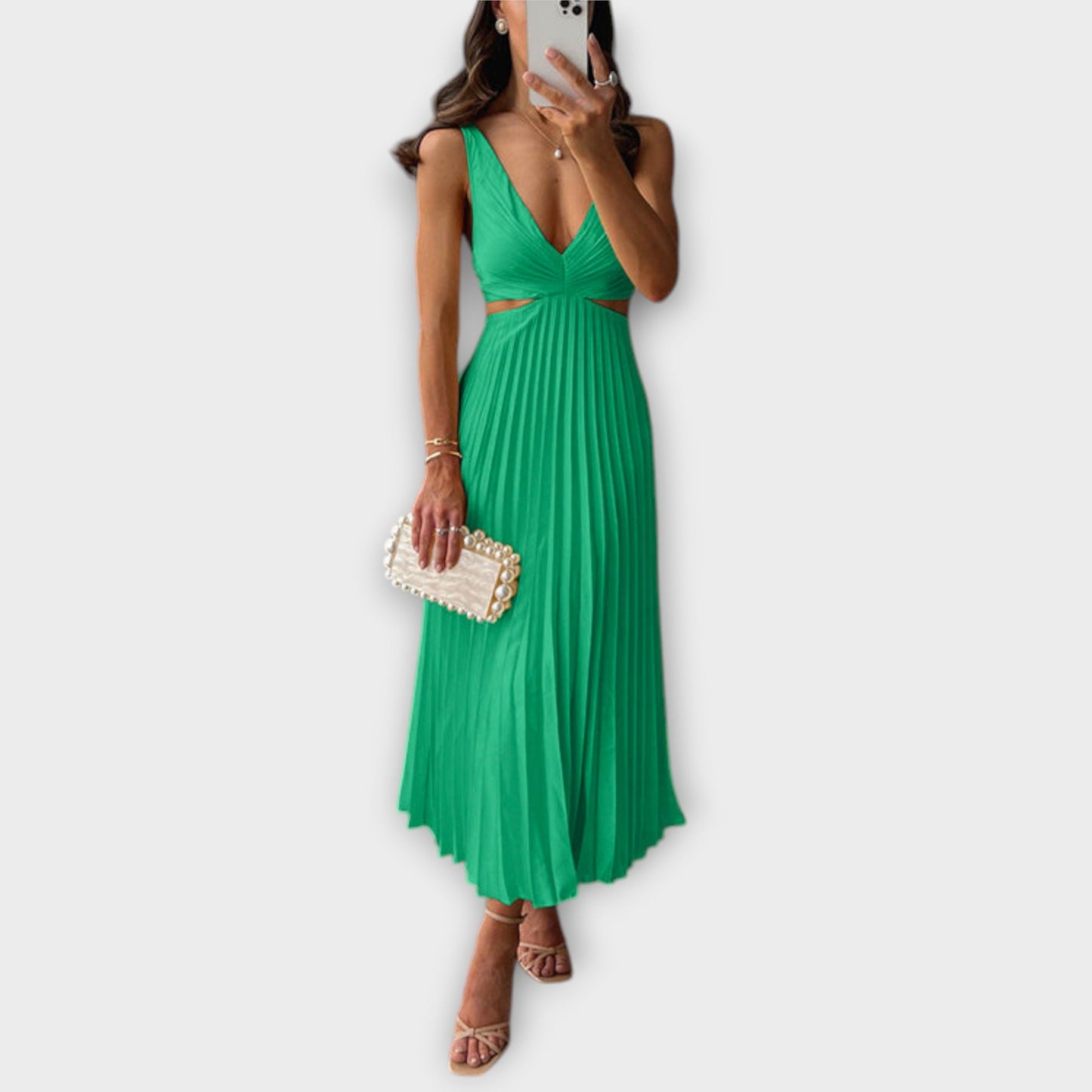 Vestido de noche elegante de altura media con plisado