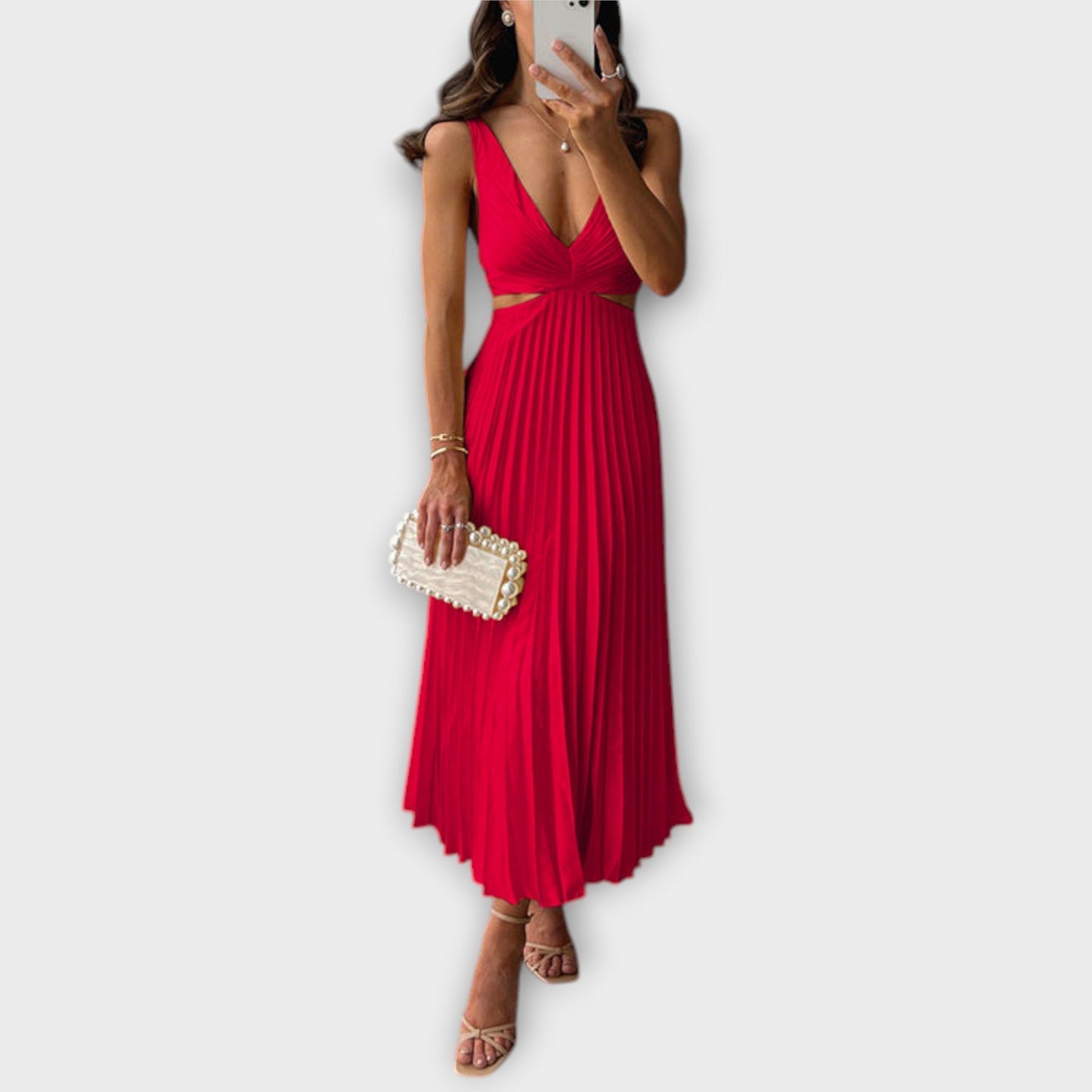 Vestido de noche elegante de altura media con plisado