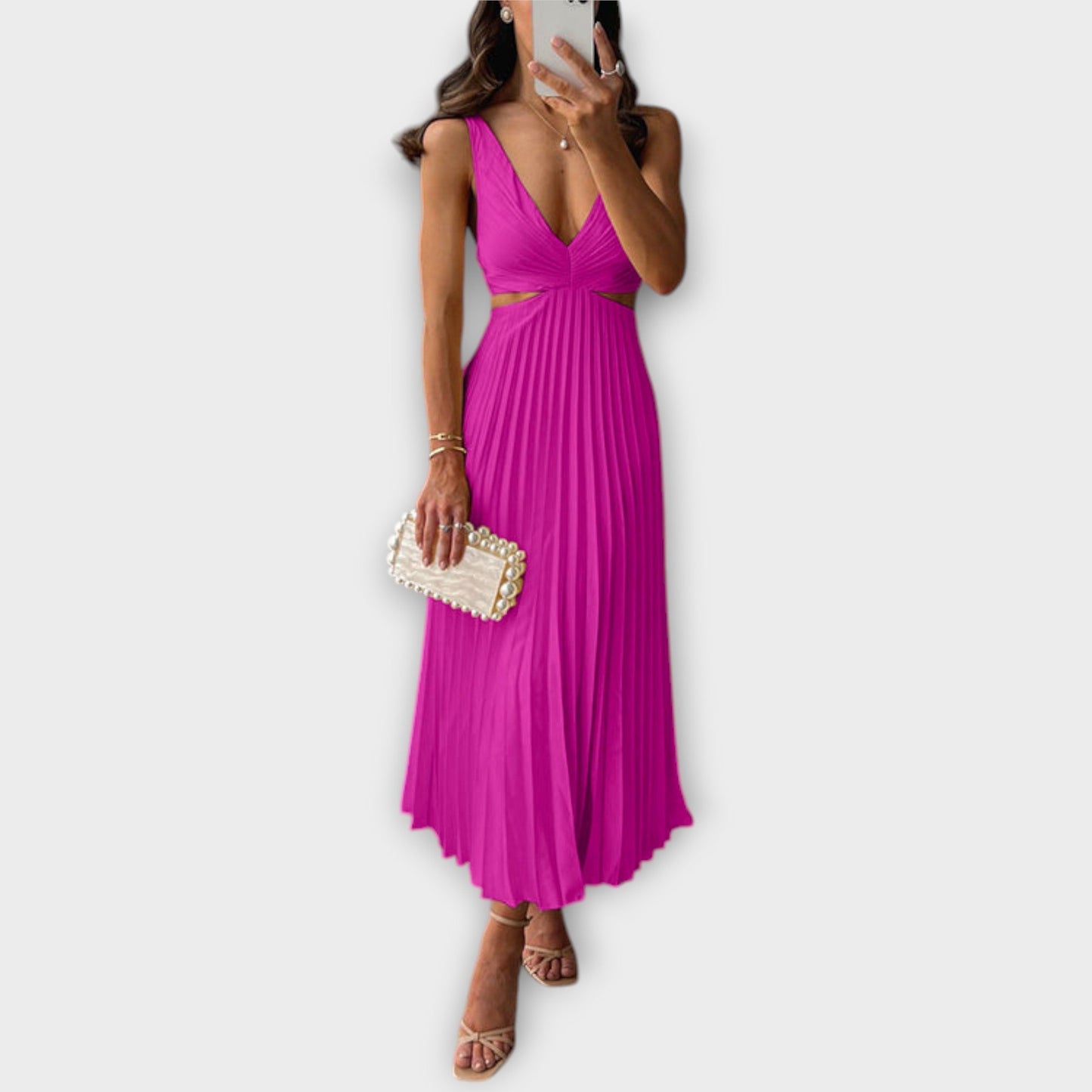 Vestido de noche elegante de altura media con plisado