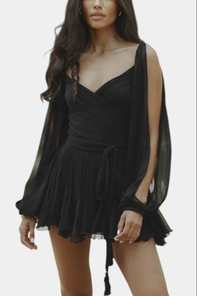 Vestidos mini con cuello en V y mangas ligeras