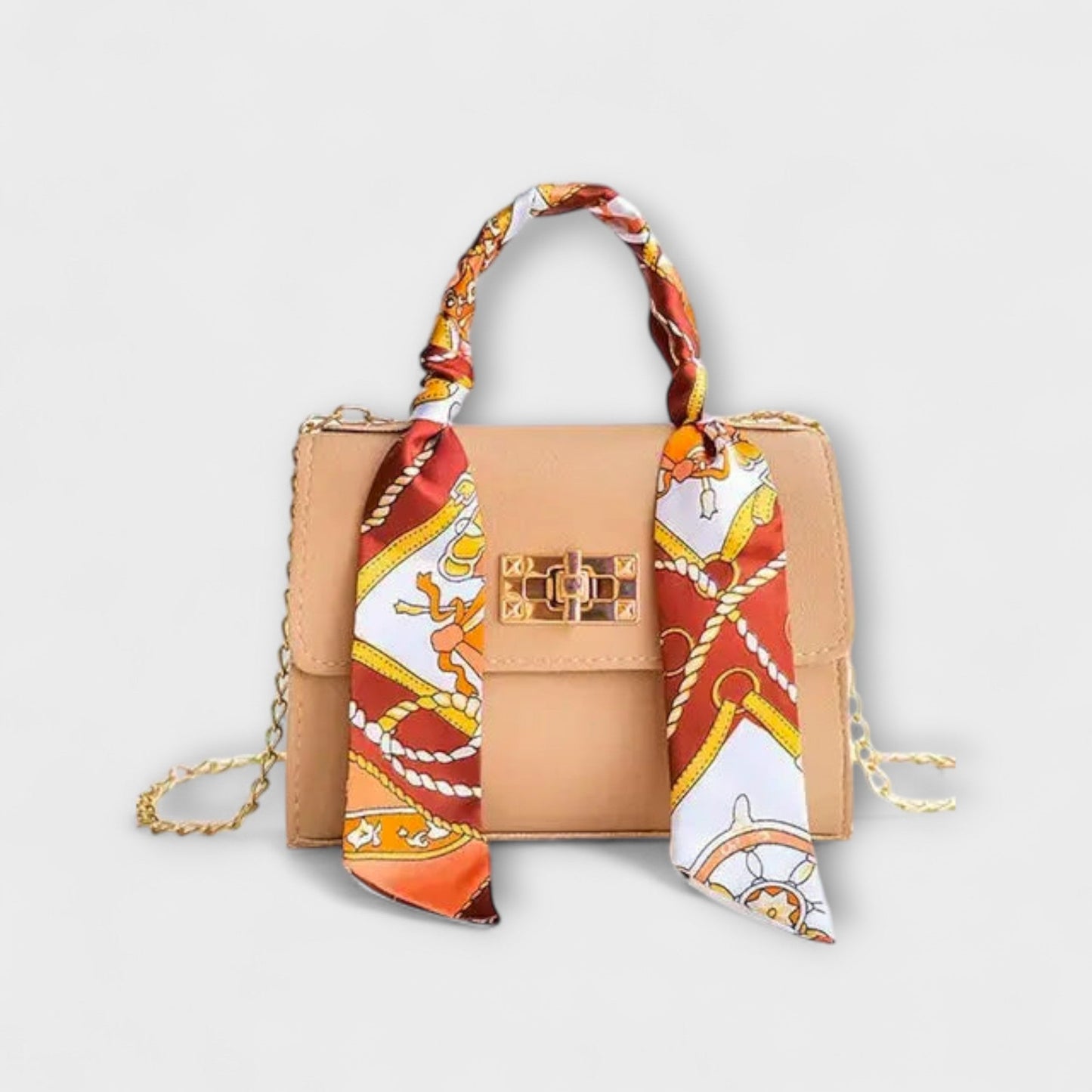 Bolso de mano de cuero marrón elegante con cierre dorado
