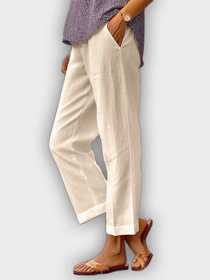 Pantalones cómodos de algodón y lino - transpirables con ajuste holgado