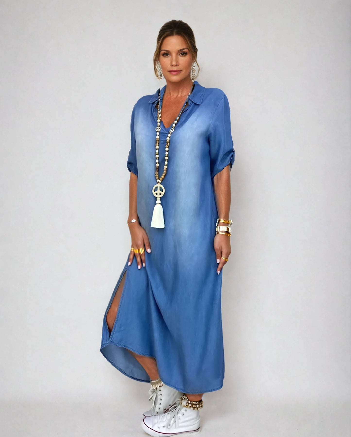 Lea™ | Vestido largo estilo vaquero con aberturas en los lados