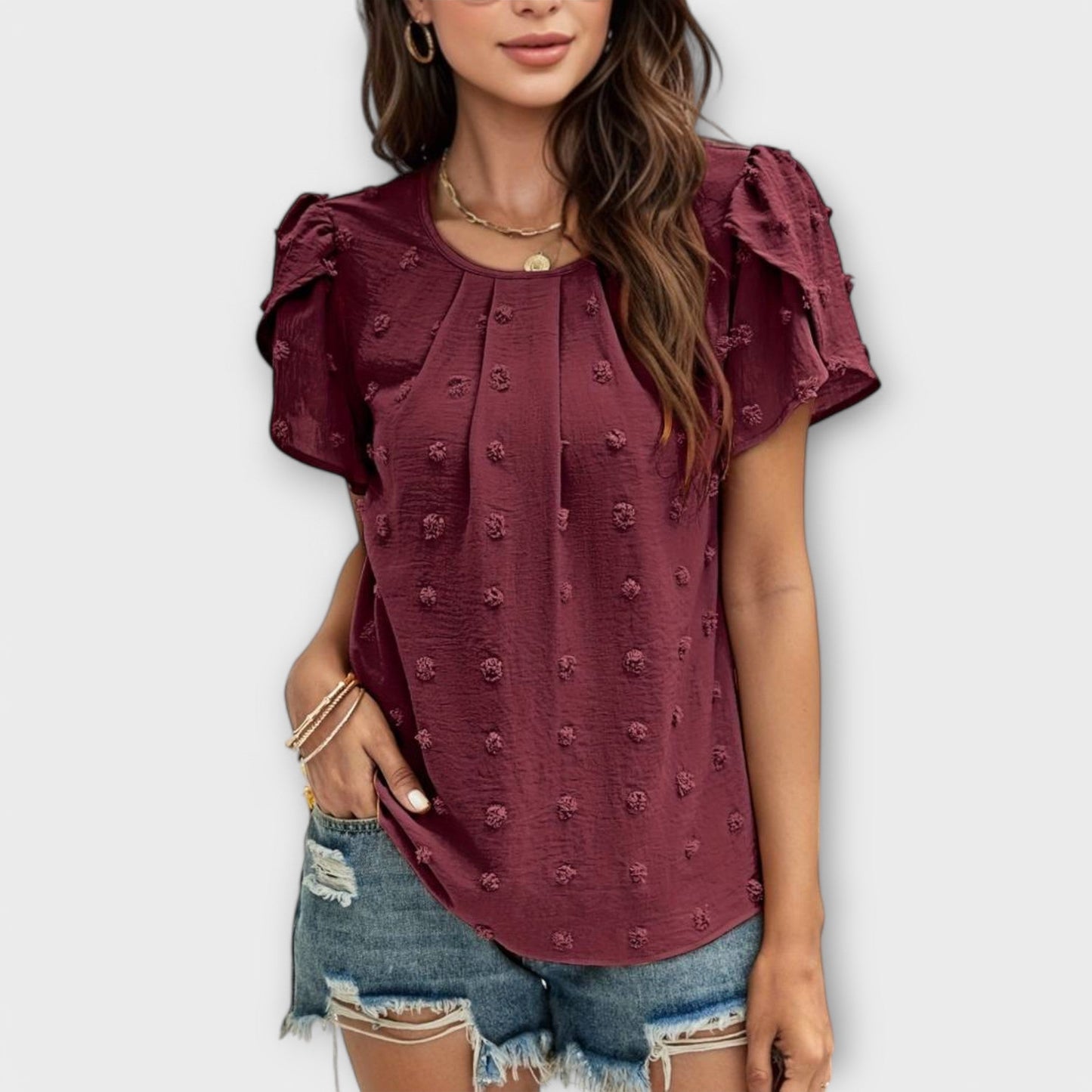 Camisa Charlotte con mangas florales estilo Swiss Dot