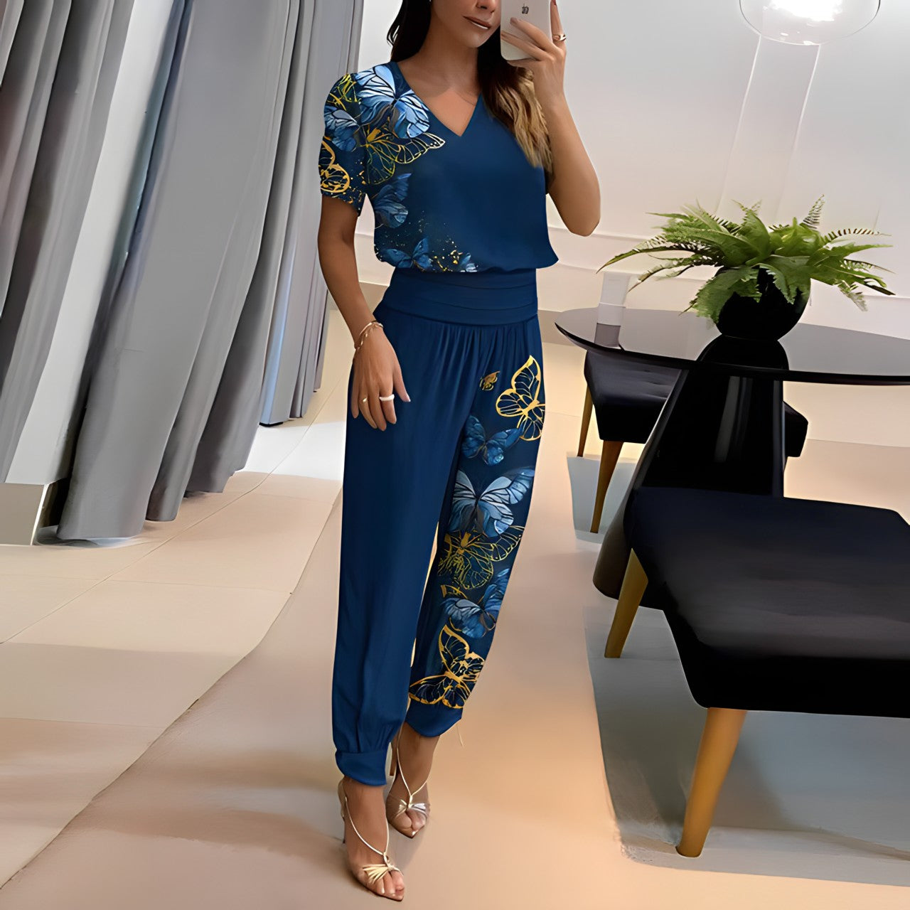 Elena - Conjunto de camisetas y pantalones a la moda con cobertura de abdomen