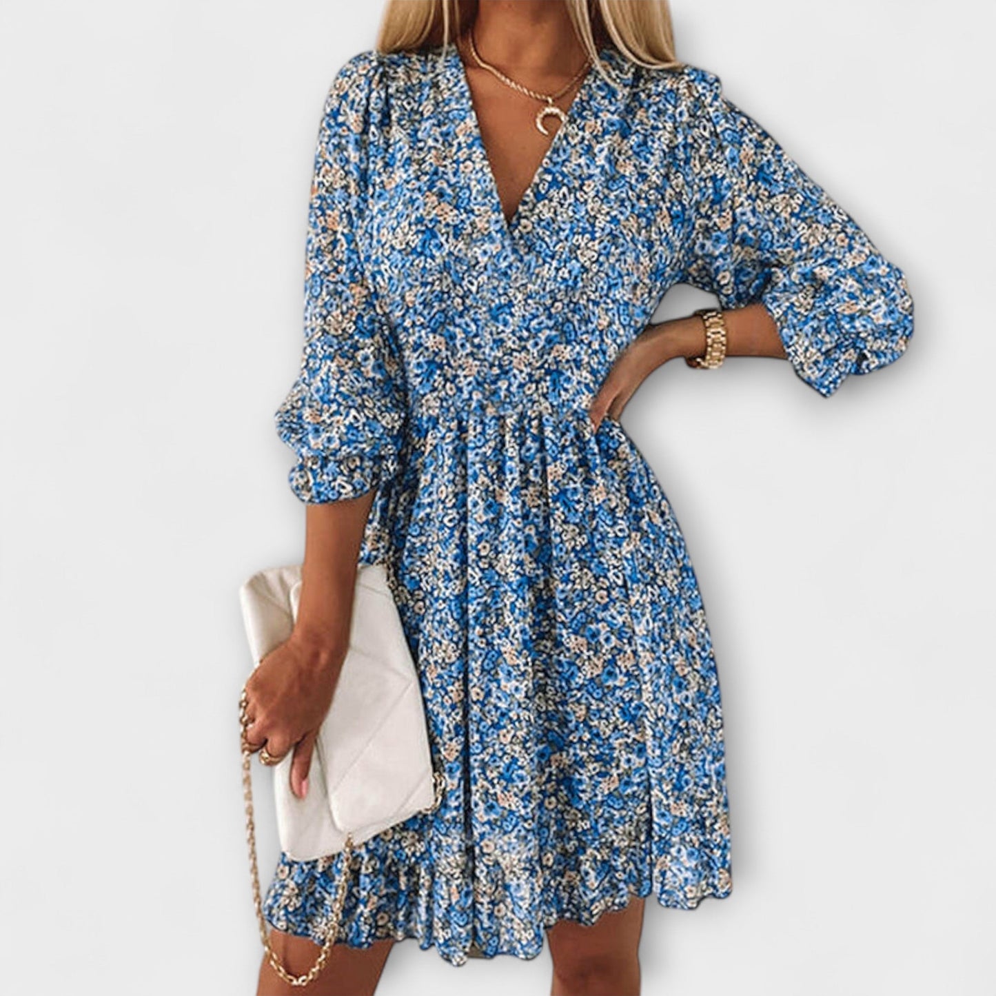 Vestido de flores con mangas abullonadas para mujeres