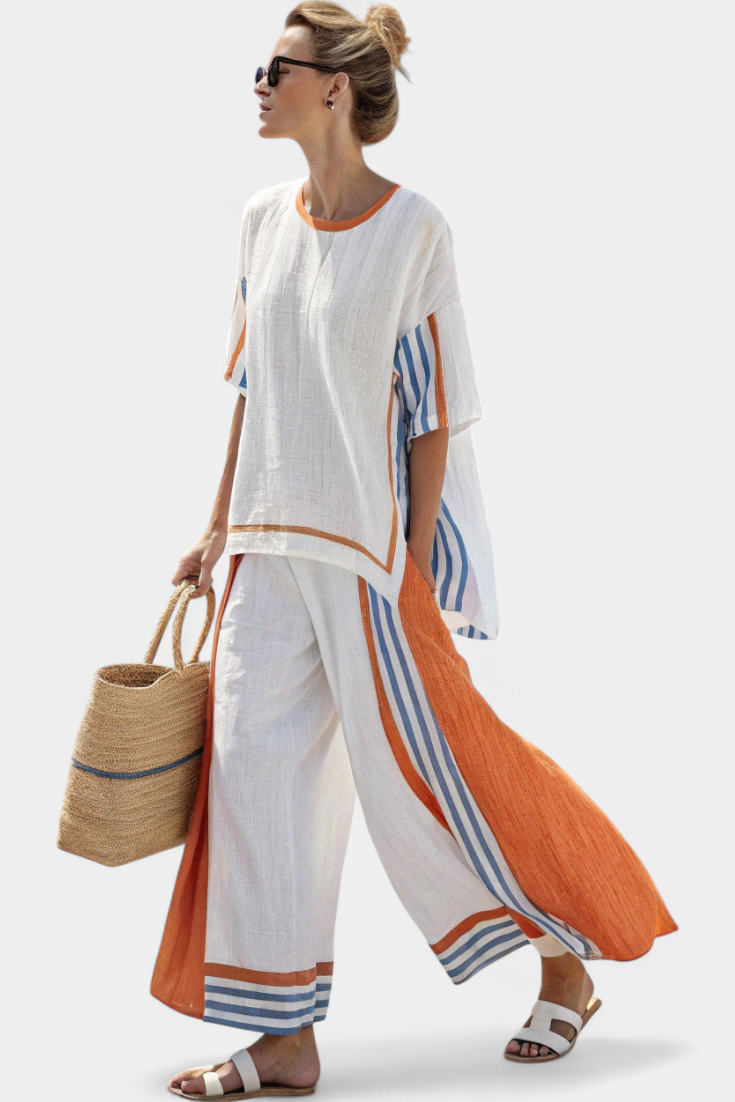 Amaris – conjunto con corte amplio y detalles de rayas