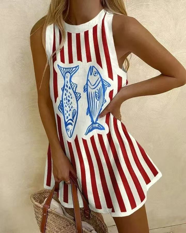 Delara™ | Vestido minimalista con estampado de peces