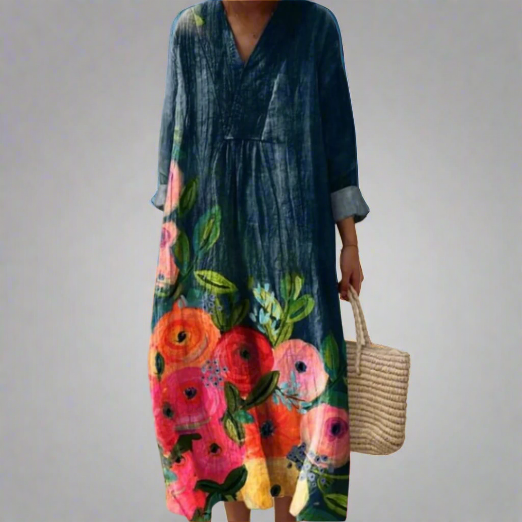 Poppy™ | Vestido maxi de algodón con estampados de acuarela