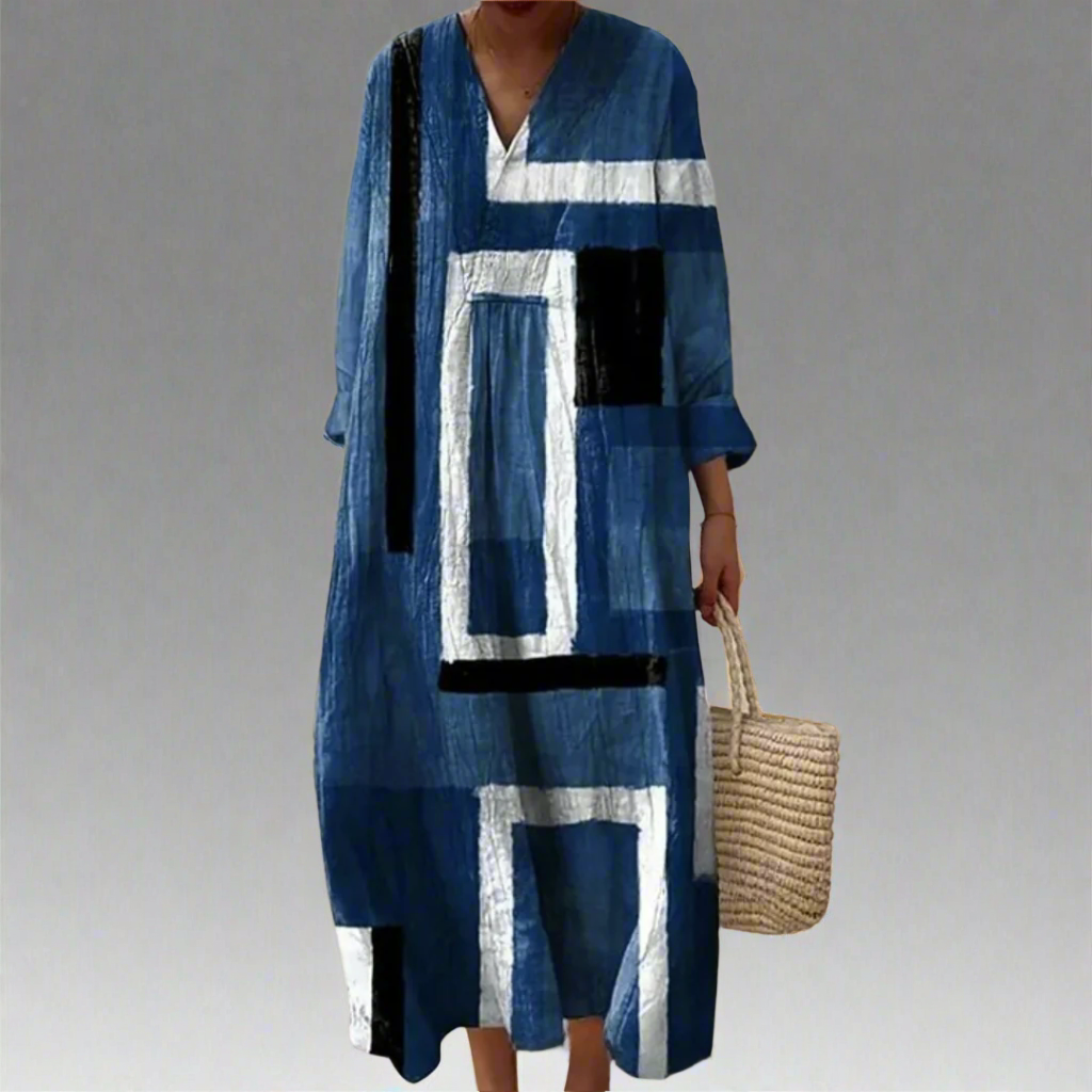 Monik™ | Vestido maxi holgado en color azul marino abstracto
