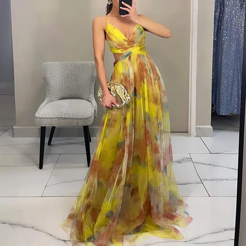Gizel - Vestido maxi encantador con estampado floral