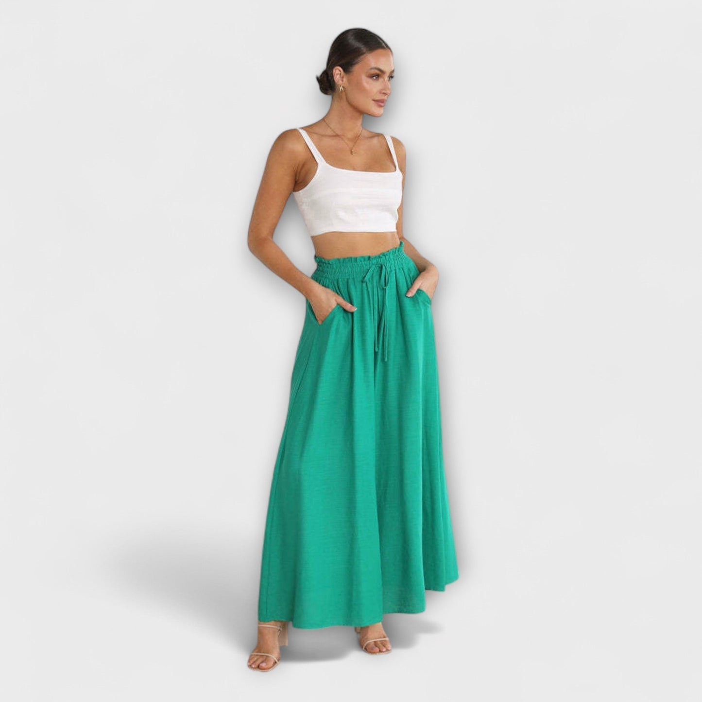 Pantalones de lino cómodos con cintura alta y pierna ancha