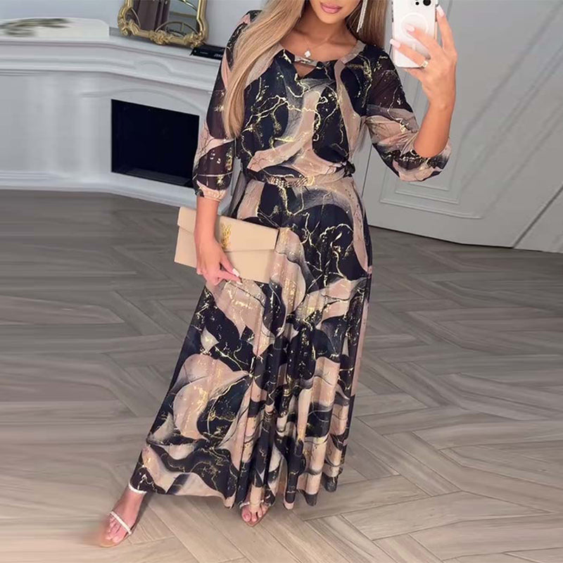 Kaye | Vestido maxi elegante con estampado sutil
