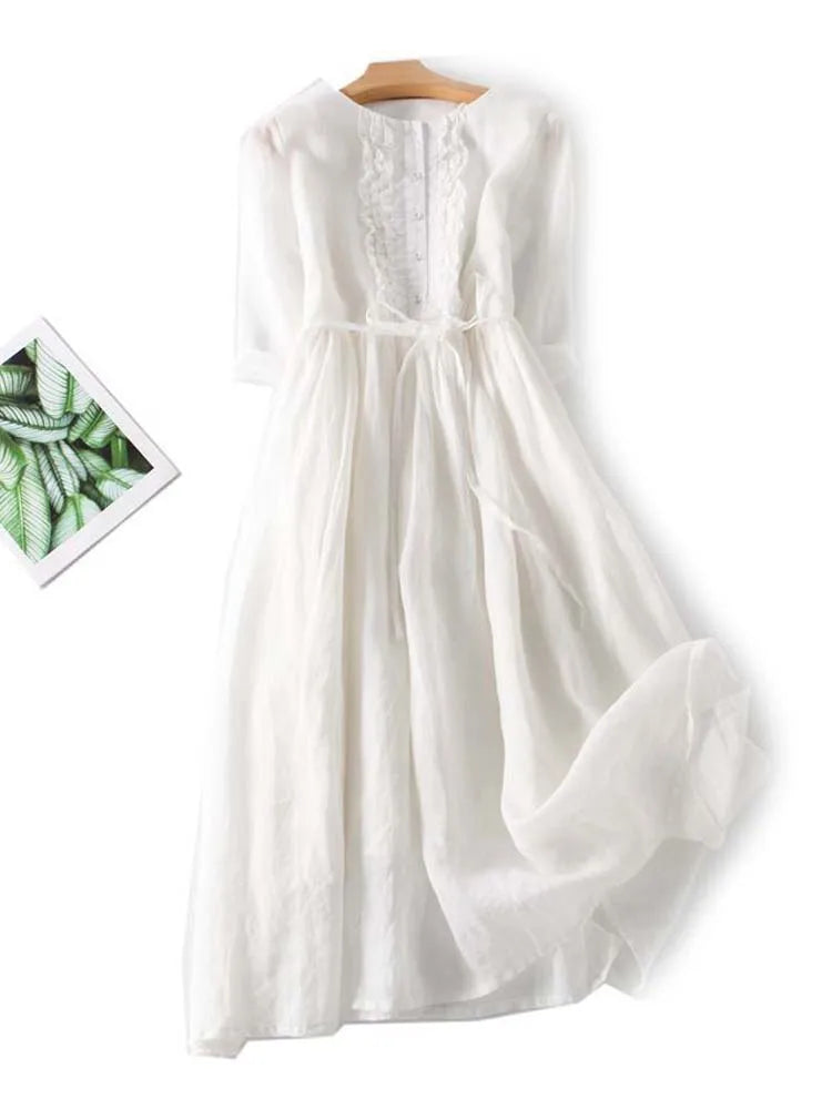 Aria - Vestido de mujer estilo retro con cuello redondo y cintas en la cintura