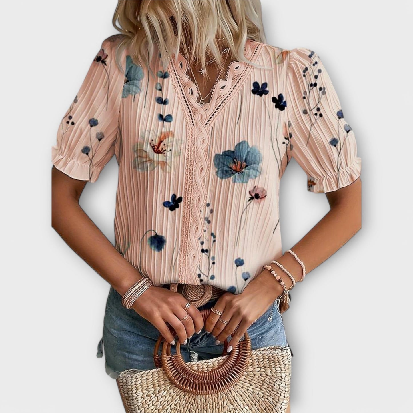 Camisa Emily con cuello en V de corte holgado y elegante