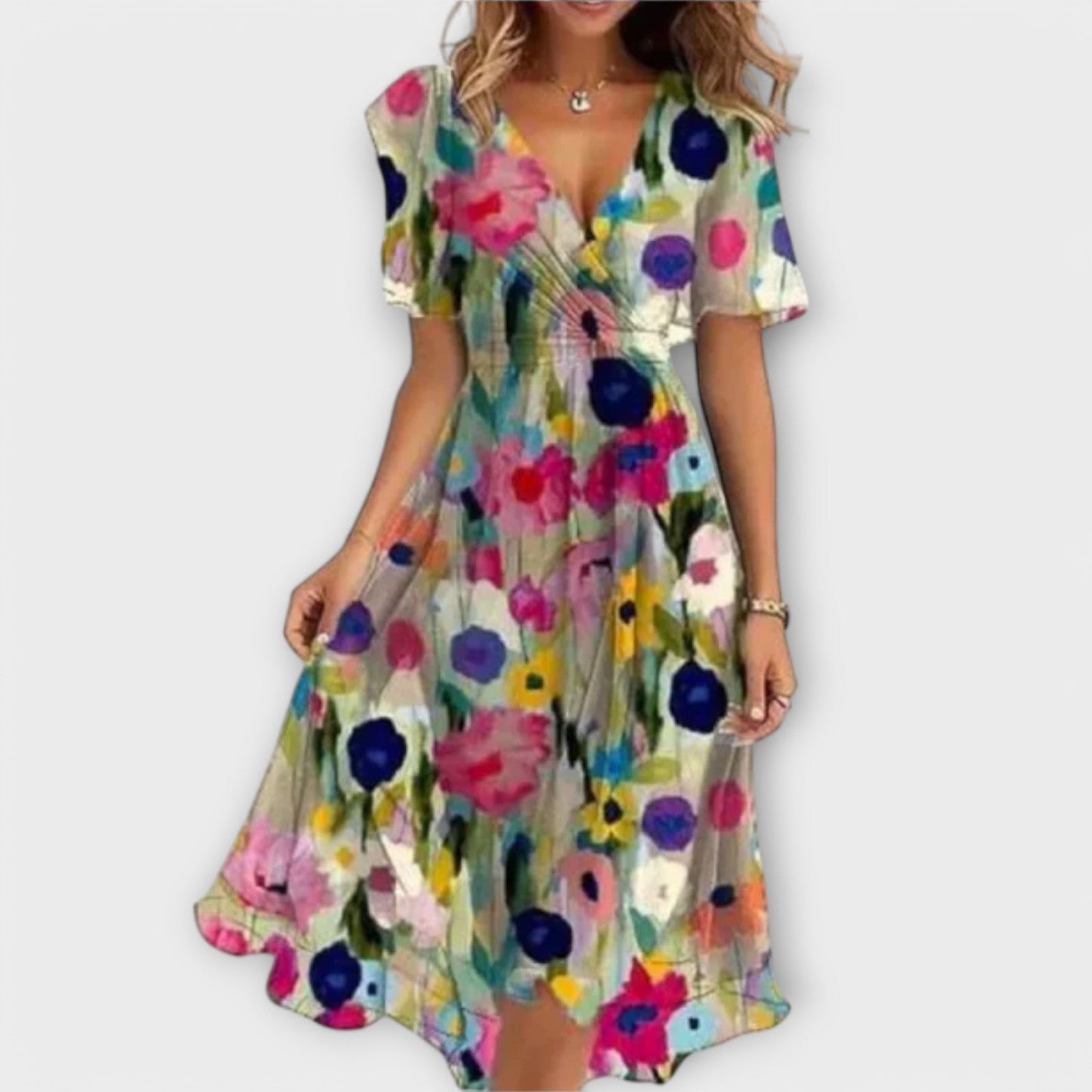 Vestido de cuello V para mujeres con silueta elegante