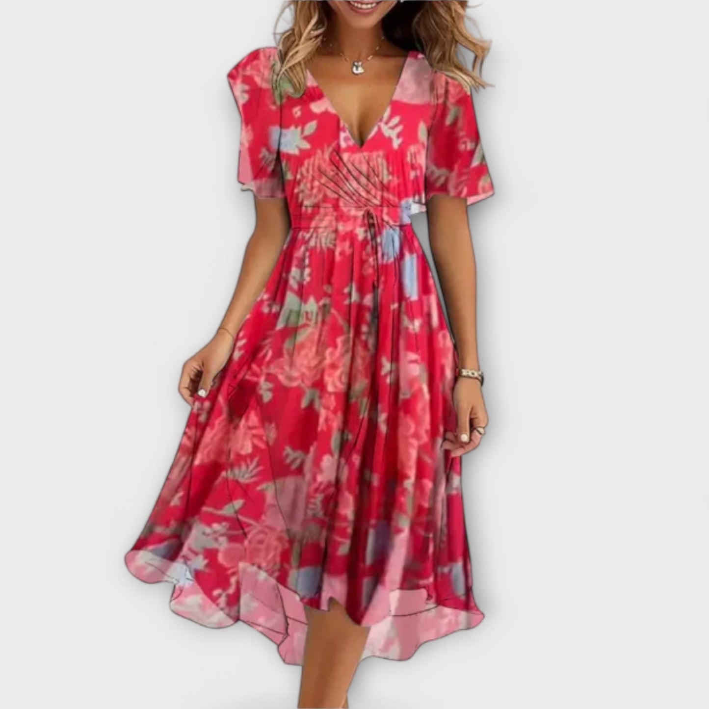 Vestido de cuello V para mujeres con silueta elegante