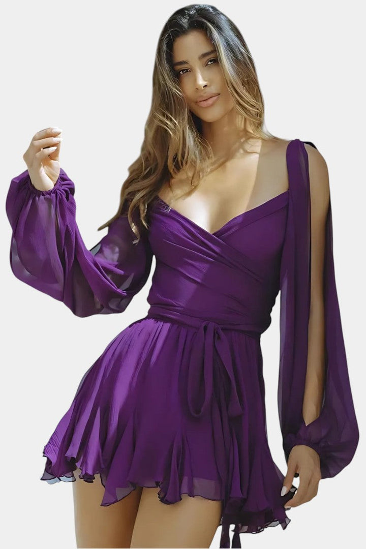 Vestidos mini con cuello en V y mangas ligeras