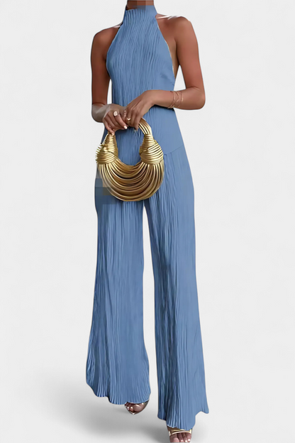 Conjunto Pillarica elegante con top asimétrico y pantalones fluidos