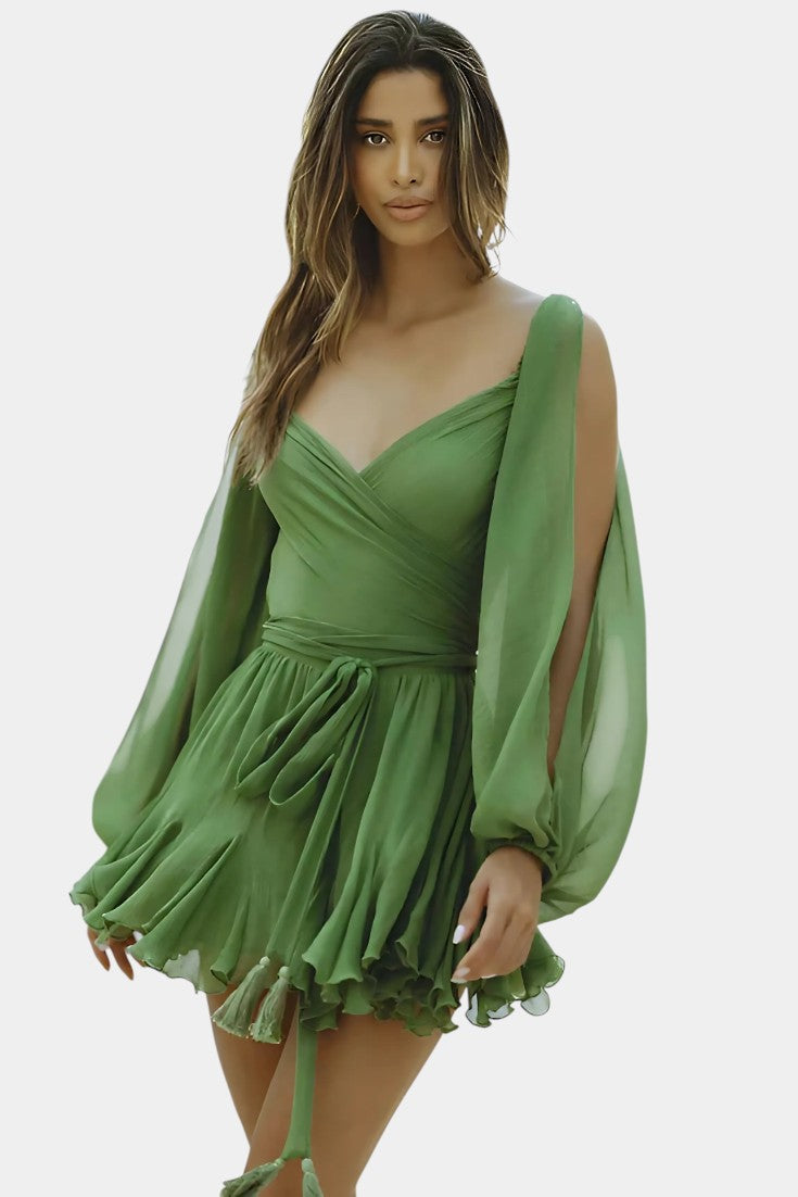 Vestidos mini con cuello en V y mangas ligeras