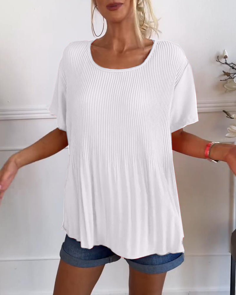 Camisa de blusa con fruncidos en el cuello redondo