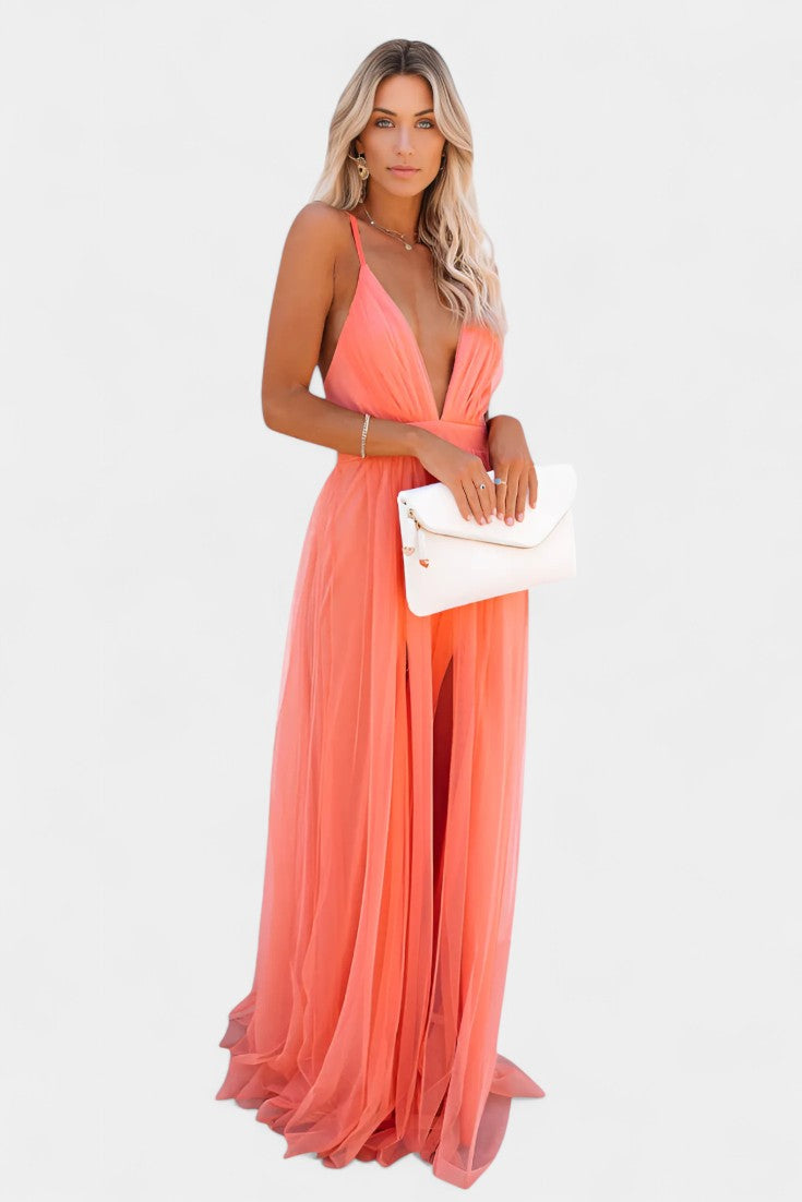 Vestido maxi de tul sin mangas