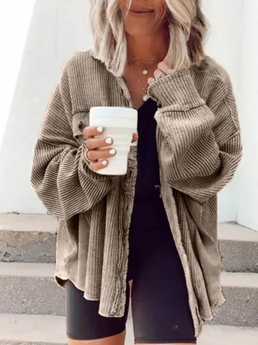 Chaqueta de Botones de Corduroy Arriba