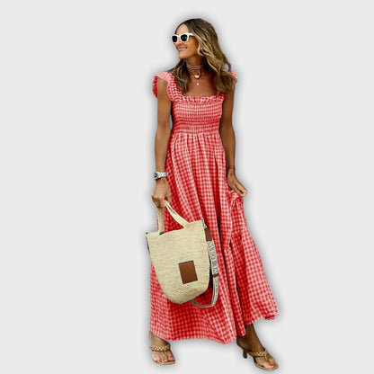 Vestido maxi con mangas sueltas y estampado de lunares