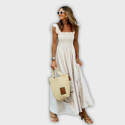 Vestido maxi con mangas sueltas y estampado de lunares