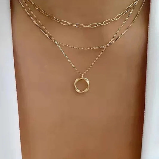 Collar de oro retro de varias capas