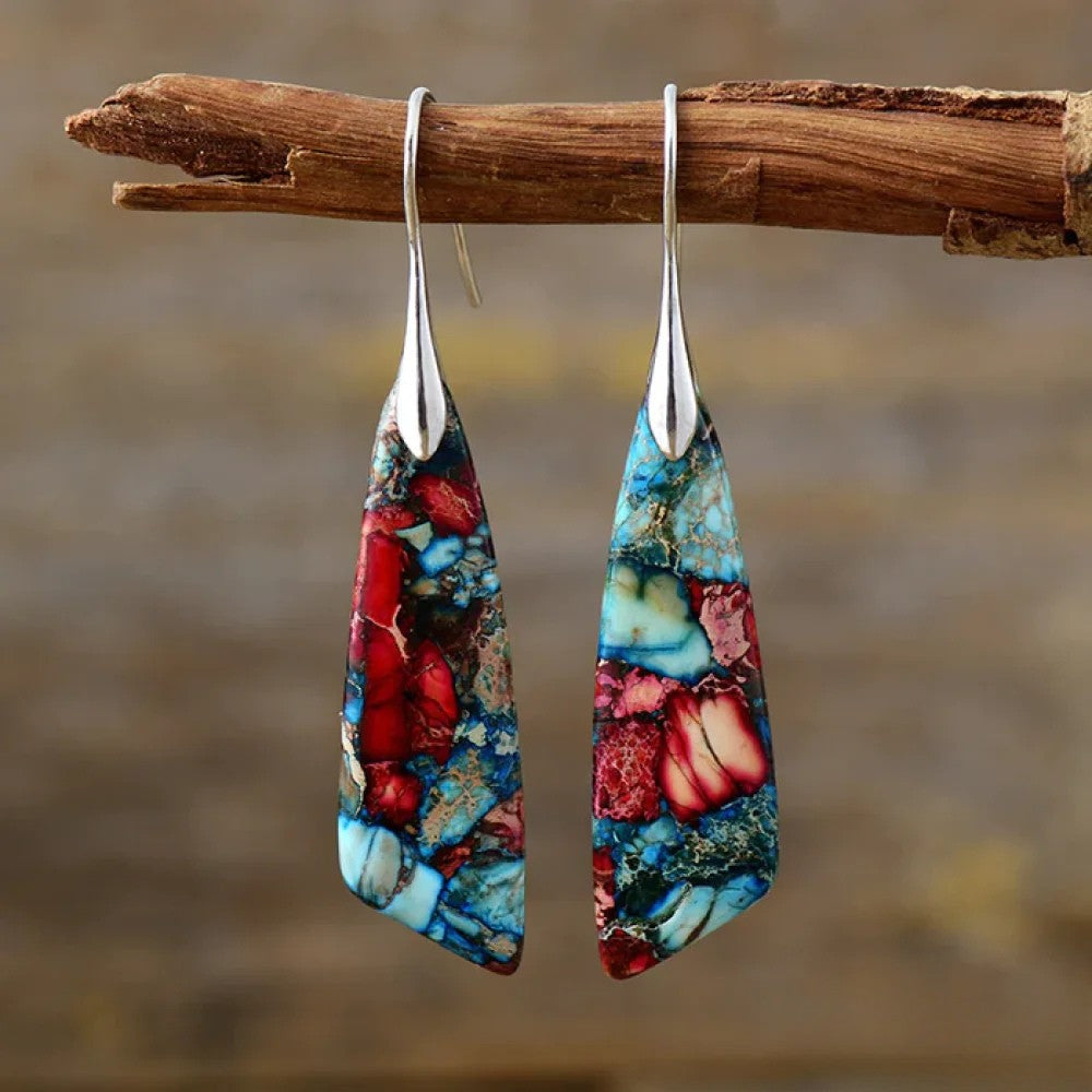 Pendientes retro con piedras preciosas de colores