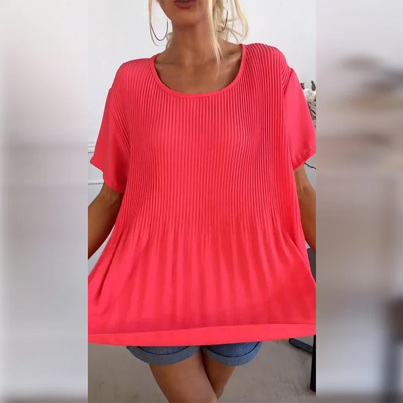 Camisa de blusa con fruncidos en el cuello redondo