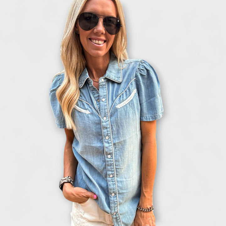 Camisa de vaquero occidental con botones para mujeres