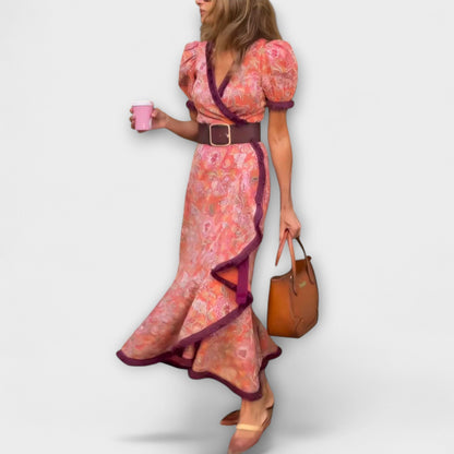 Vestidos maxi elegantes rosas con mangas cortas