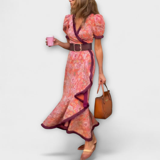 Vestidos maxi elegantes rosas con mangas cortas
