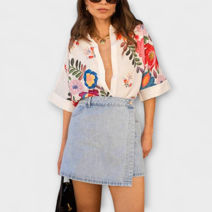 Camisa corta bohemia Carla con estampado floral