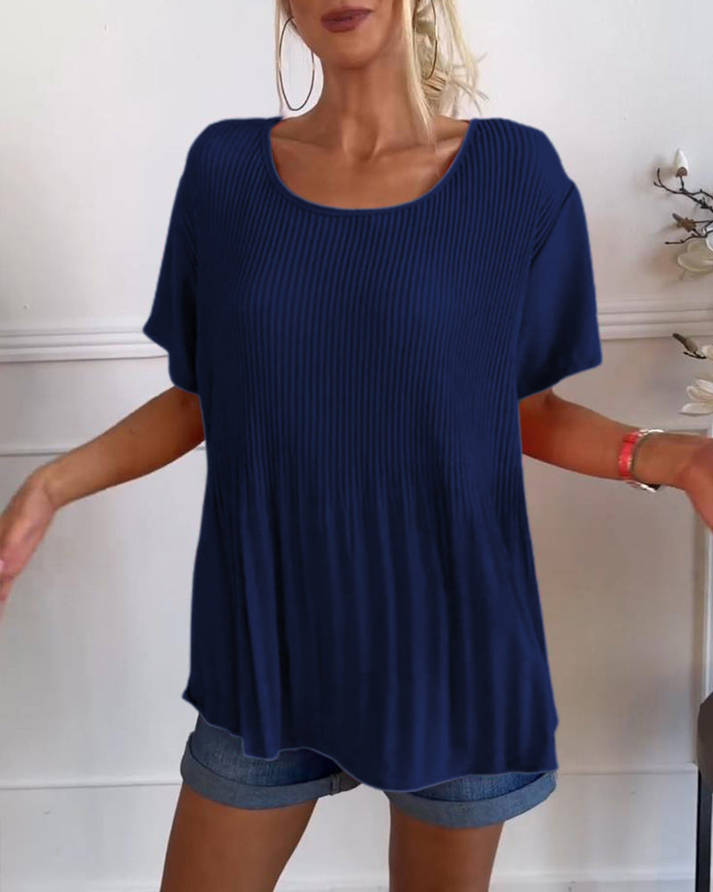 Camisa de blusa con fruncidos en el cuello redondo