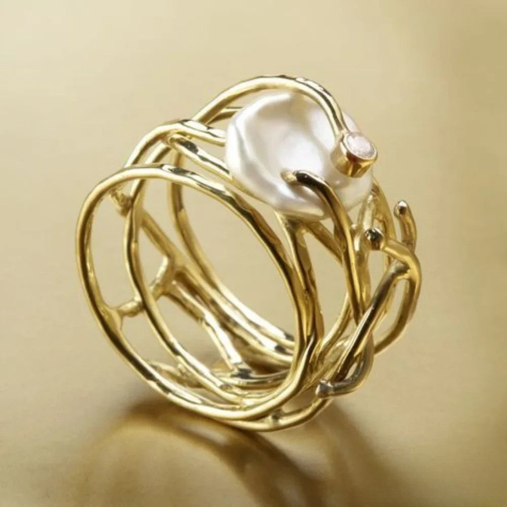 Anillo vintage delgado con perla