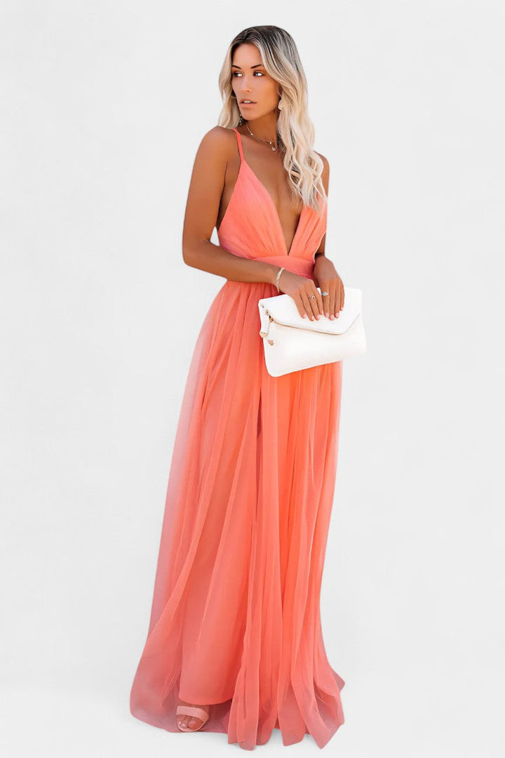 Vestido maxi de tul sin mangas