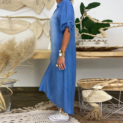 Lea™ | Vestido largo estilo vaquero con aberturas en los lados