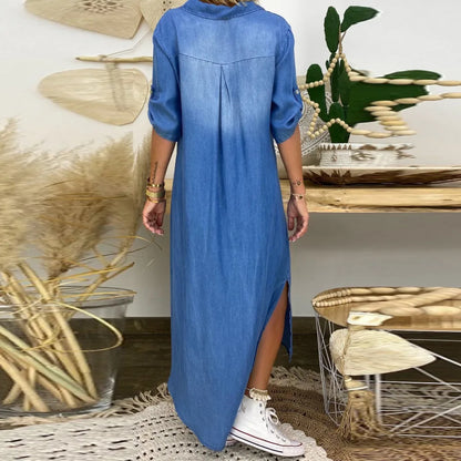 Lea™ | Vestido largo estilo vaquero con aberturas en los lados
