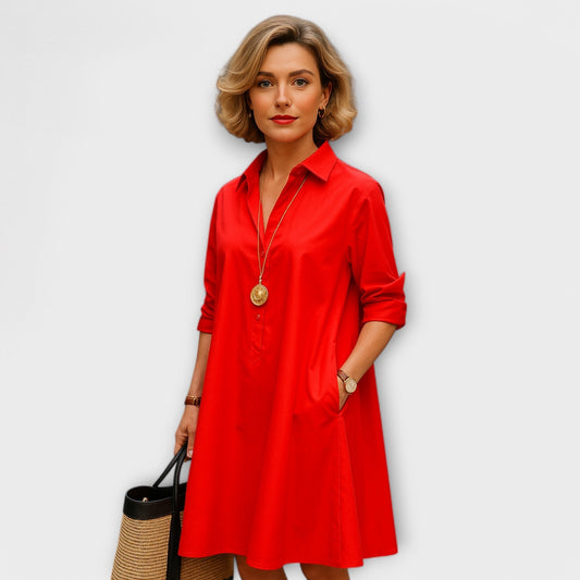 Vestido de camisa moderno con cuello y mangas 3/4