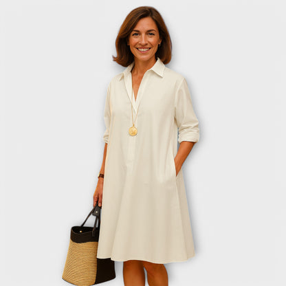 Vestido de camisa moderno con cuello y mangas 3/4