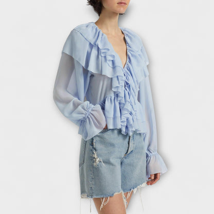 Camiseta de mujer estilo vintage con cuello en V