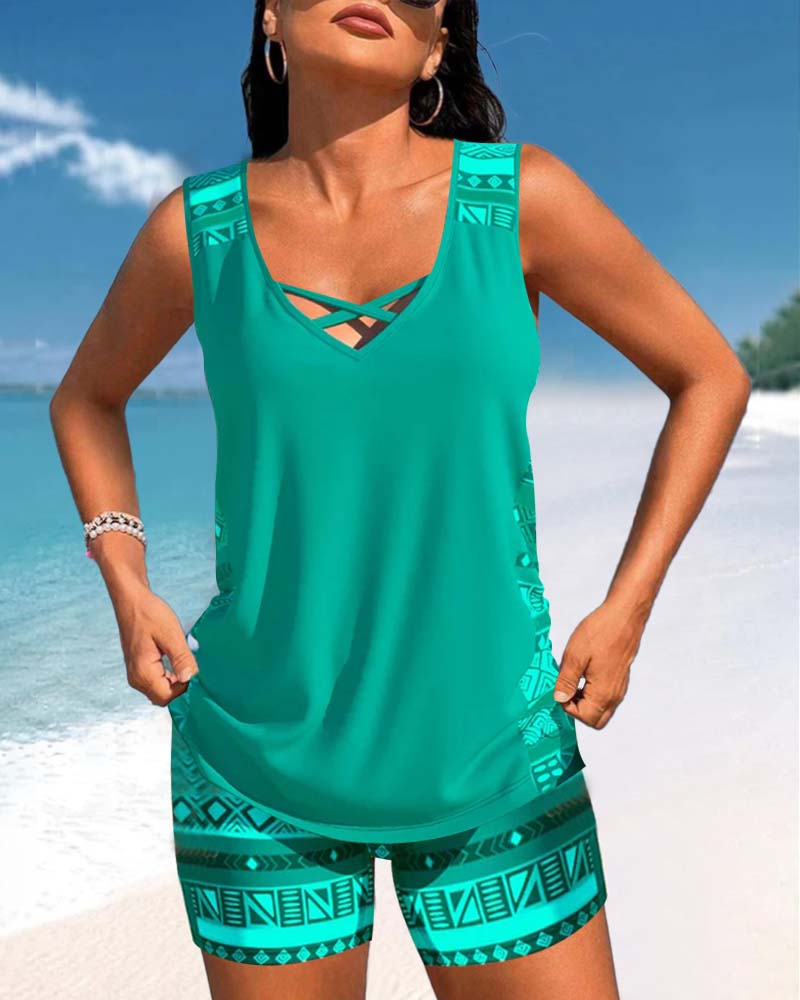Soline | Tankini con estampado geométrico y escote en V