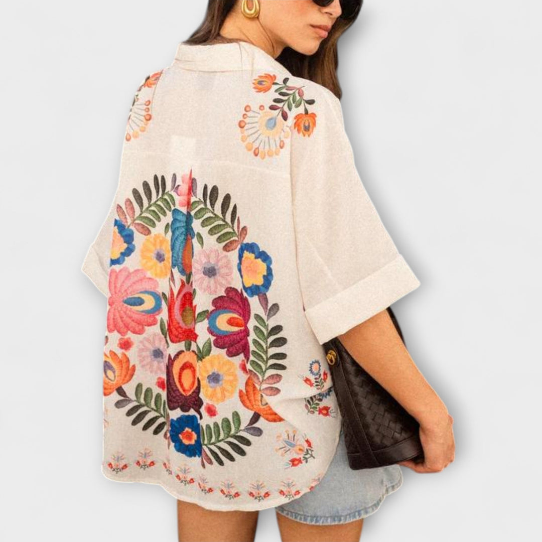 Camisa corta bohemia Carla con estampado floral